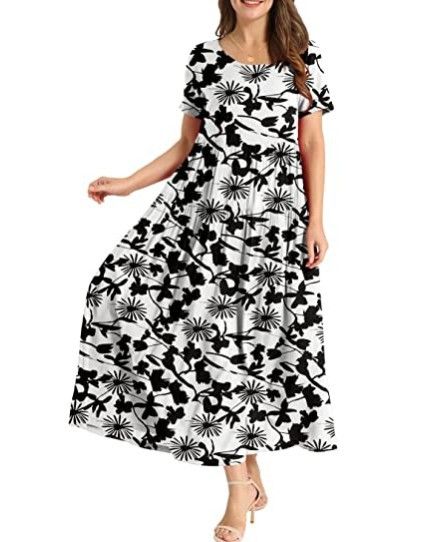 Women Floral Long Dress Short Sleeve Polyester Picture Color 21 XXXL
