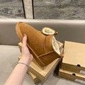 Women Cowhide Short Winter Boots Warm Anti slip CHESTNUT 35