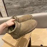 Women Cowhide Short Winter Boots Warm Anti slip Antelope Brown 36