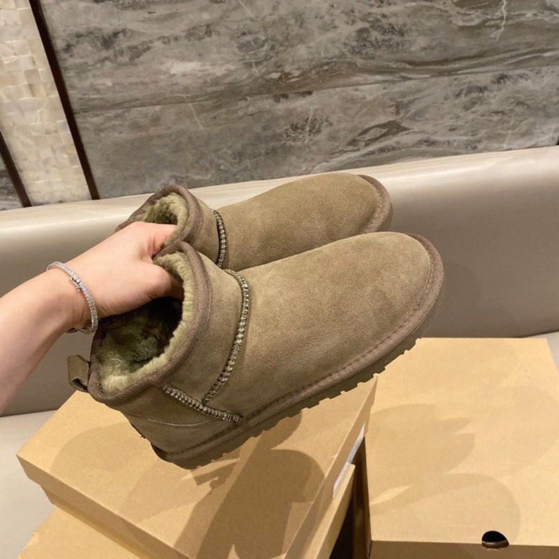 Women Cowhide Short Winter Boots Warm Anti slip Antelope Brown 36