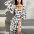 Hong Hao Women Printed Backless Long Dress Spring 2026 White 2XL Size: XXL; Height (cm): 175-180; Weight (kg): 65-70; Bust (cm): 98-102; Waist (cm): 82-86; Shoulder width (cm): 41; Length (cm): 66