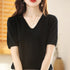 Women V Neck Knit Sweater Half Sleeve Pullover Black XL Size: XL; Height (cm): 170-175; Weight (kg): 60-65; Bust (cm): 94-98; Waist (cm): 78-82; Shoulder width (cm): 40; Length (cm): 64