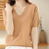 Women V Neck Knit Sweater Half Sleeve Pullover Golden Camel M Size: M; Height (cm): 160-165; Weight (kg): 50-55; Bust (cm): 86-90; Waist (cm): 70-74; Shoulder width (cm): 38; Length (cm): 60