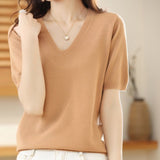 Women V Neck Knit Sweater Half Sleeve Pullover Golden Camel XXL Size: XXL; Height (cm): 175-180; Weight (kg): 65-70; Bust (cm): 98-102; Waist (cm): 82-86; Shoulder width (cm): 41; Length (cm): 66