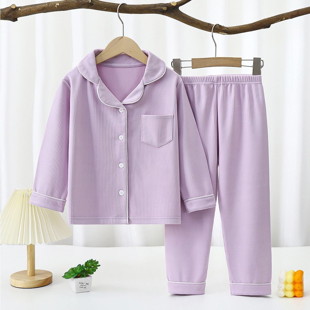 Yi Mei Kids Pajamas De Velvet Long Sleeve Two Piece Set SY02-pajamas purple 180cm