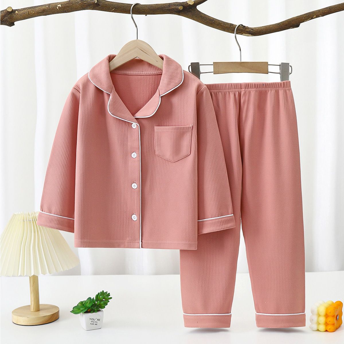 Yi Mei Kids Pajamas De Velvet Long Sleeve Two Piece Set SY03-pajamas deep powder 160cm