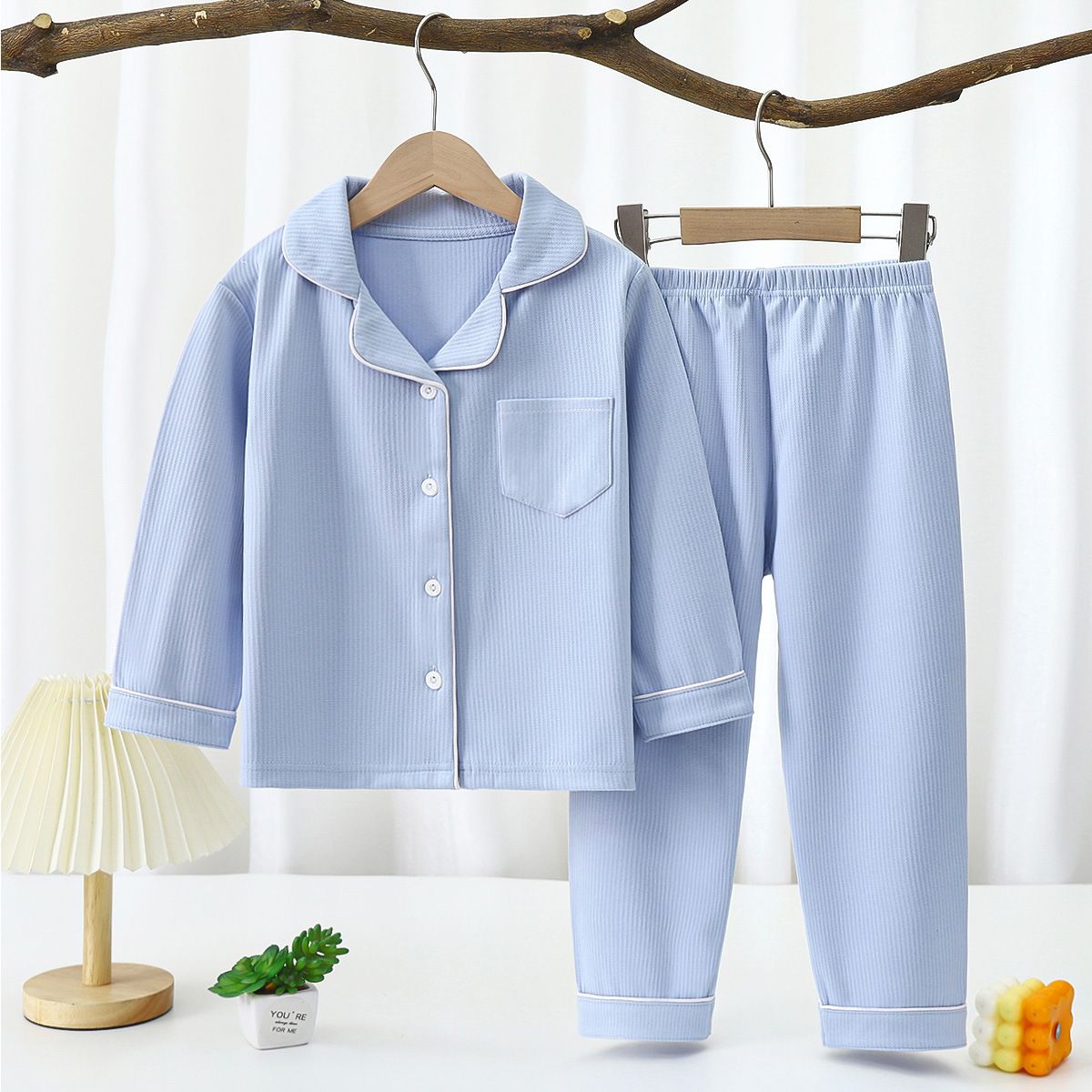 Yi Mei Kids Pajamas De Velvet Long Sleeve Two Piece Set SY04-Pajamas Blue 180cm