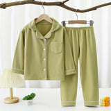 Yi Mei Kids Pajamas De Velvet Long Sleeve Two Piece Set SY06-Pajamas Bean Green 170cm