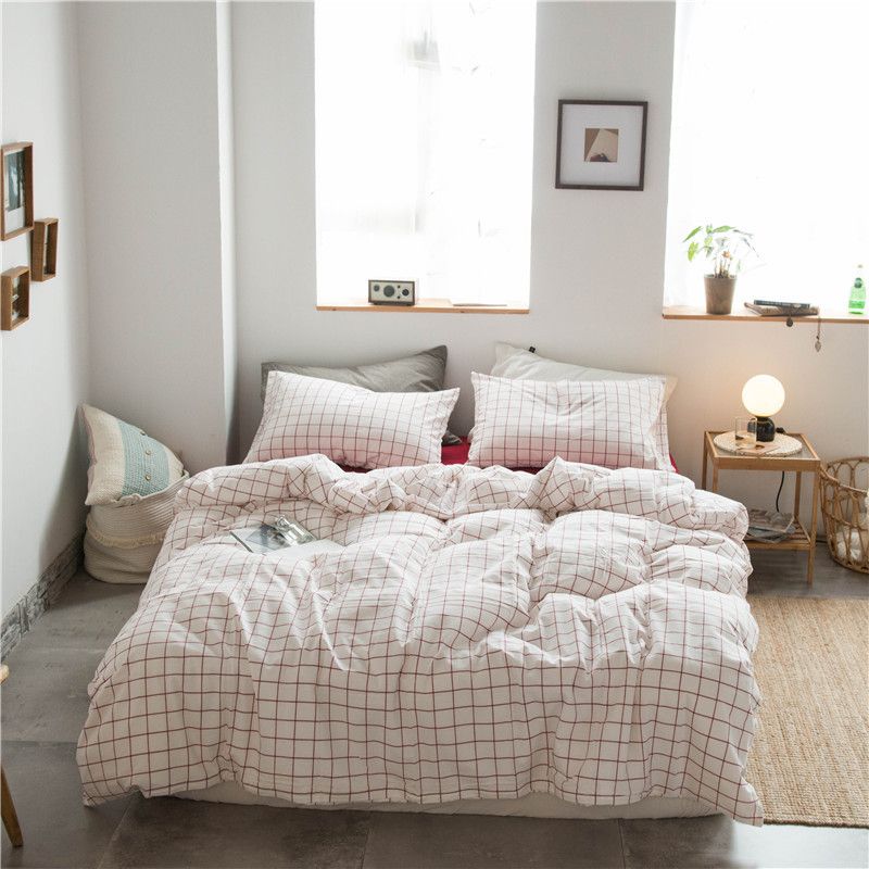 Cotton 4 Piece Set Modern Minimalist White Bed sheet kit_2.0m bed-enlarged quilt cover 220x 240cm four-piece set