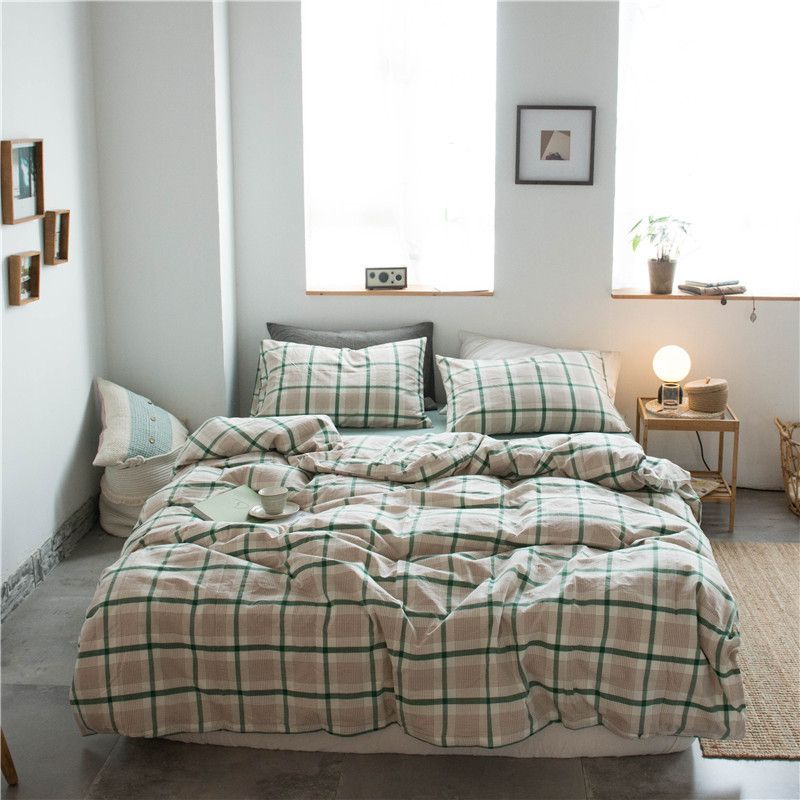 Cotton 4 Piece Set Modern Minimalist White Bed sheet kit_1.2m bed-quilt cover 150x 200 (3-piece set)