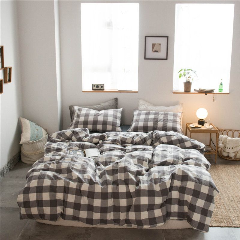 Cotton 4 Piece Set Modern Minimalist White Bed sheet kit_1.8m bed-quilt cover 200x 230cm (four-piece set)