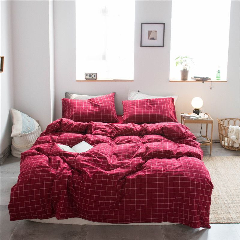 Cotton 4 Piece Set Modern Minimalist White Bed hat kit_1.8m bed-quilt cover 200x 230cm (four-piece set)