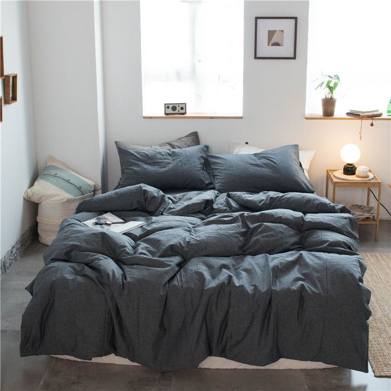 Cotton 4 Piece Set Modern Minimalist White Bed hat kit_1.8m bed-quilt cover 200x 230cm (four-piece set)