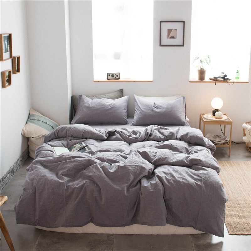 Cotton 4 Piece Set Modern Minimalist White Bed hat kit_1.8m bed-quilt cover 200x 230cm (four-piece set)