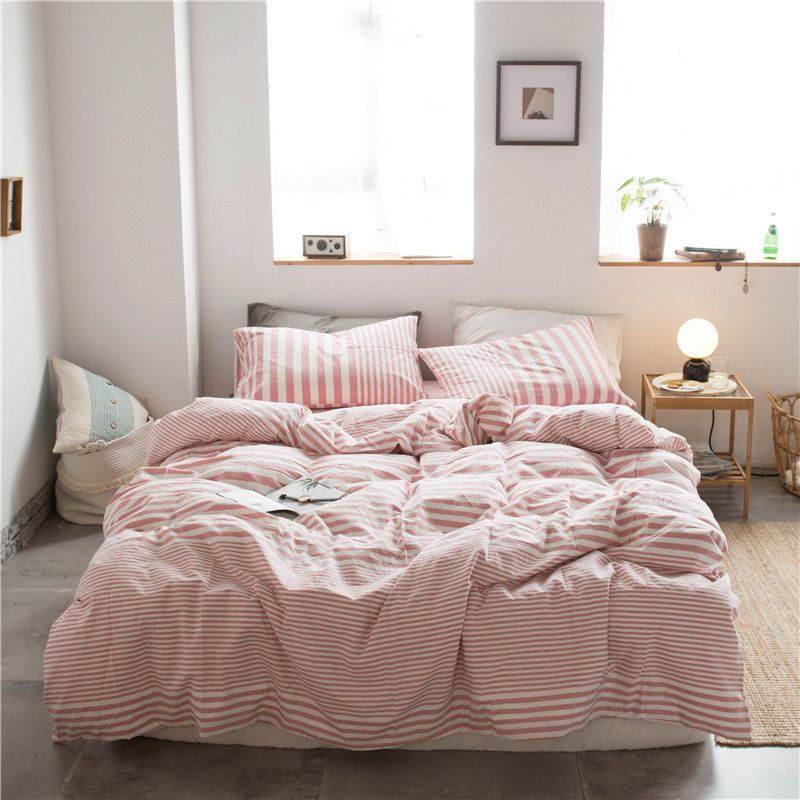 Cotton 4 Piece Set Modern Minimalist White Bed hat kit_1.8m bed-quilt cover 200x 230cm (four-piece set)