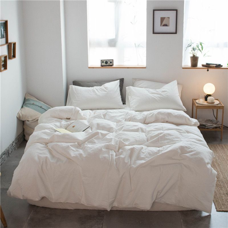 Cotton 4 Piece Set Modern Minimalist White Bed hat kit_1.8m bed-quilt cover 200x 230cm (four-piece set)