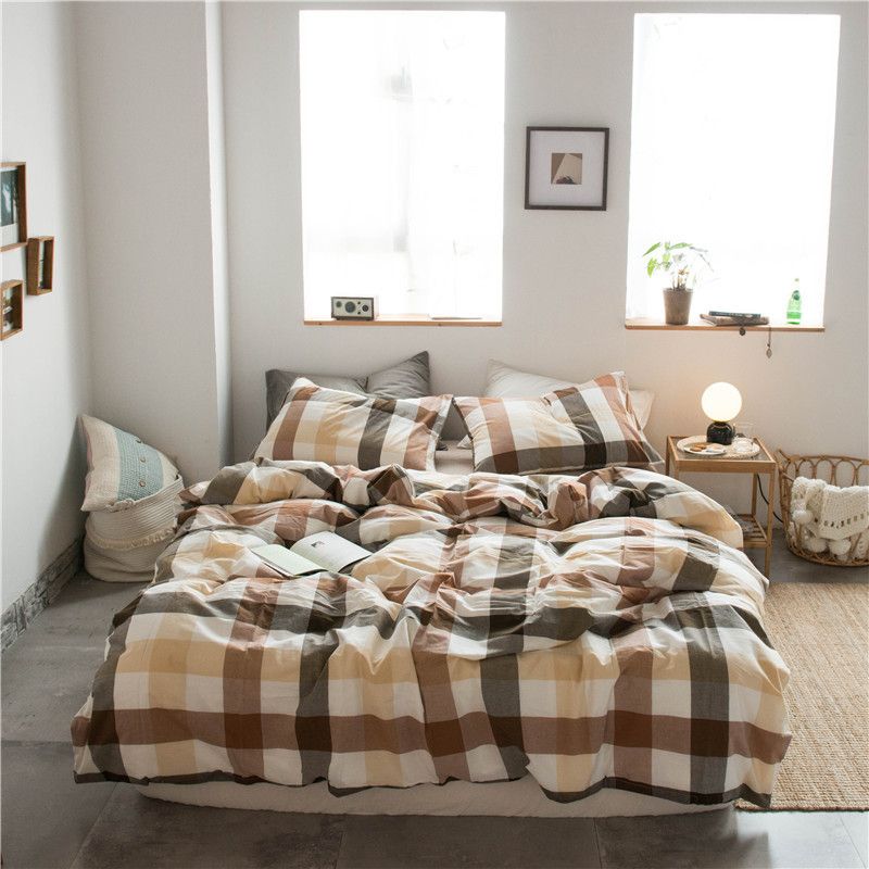 Cotton 4 Piece Set Modern Minimalist White Bed hat kit_1.8m bed-quilt cover 200x 230cm (four-piece set)