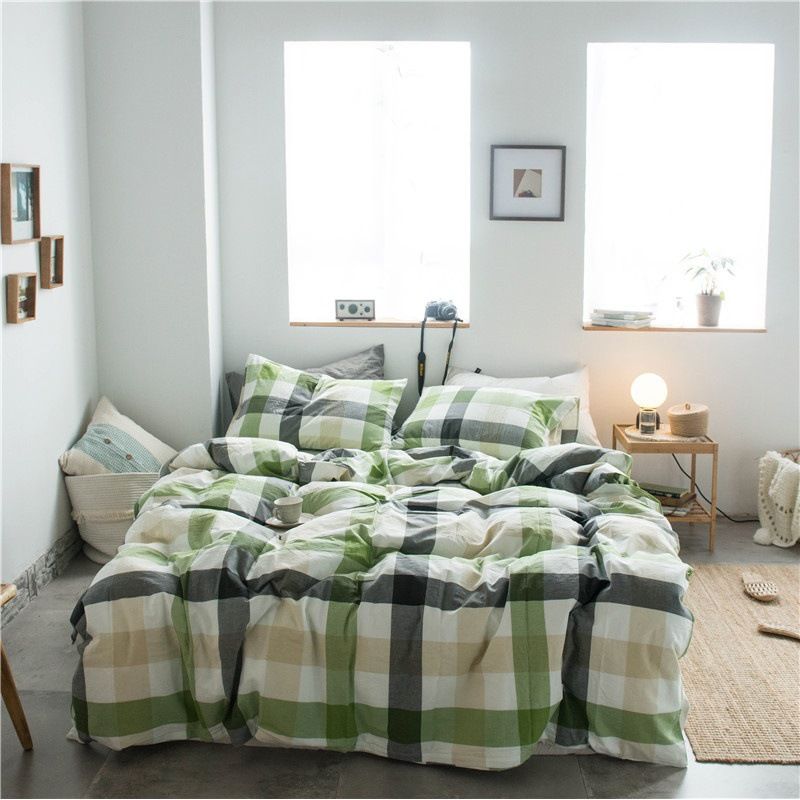 Cotton 4 Piece Set Modern Minimalist White Bed hat kit_1.8m bed-quilt cover 200x 230cm (four-piece set)