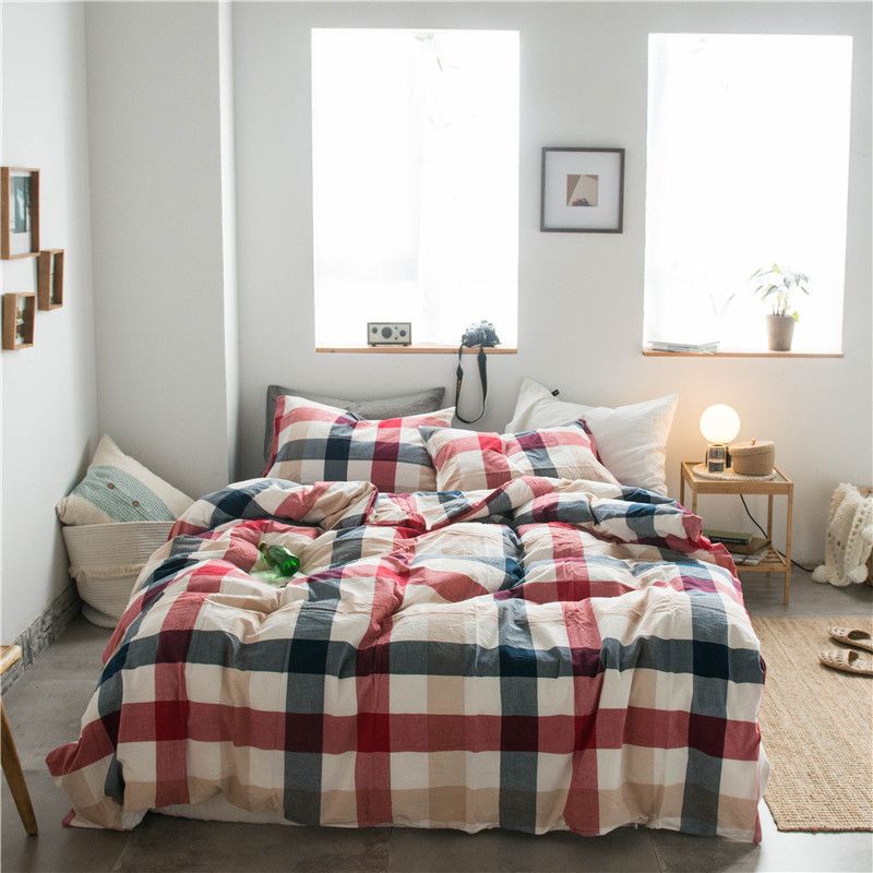 Cotton 4 Piece Set Modern Minimalist White Bed hat kit_1.8m bed-quilt cover 200x 230cm (four-piece set)