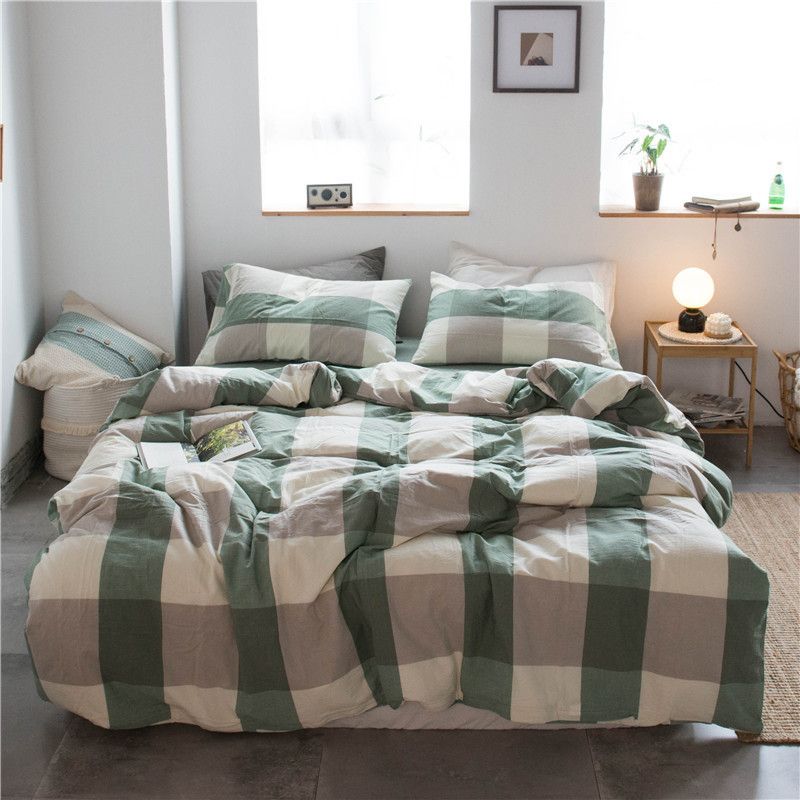 Cotton 4 Piece Set Modern Minimalist White Bed hat kit_1.8m bed-quilt cover 200x 230cm (four-piece set)