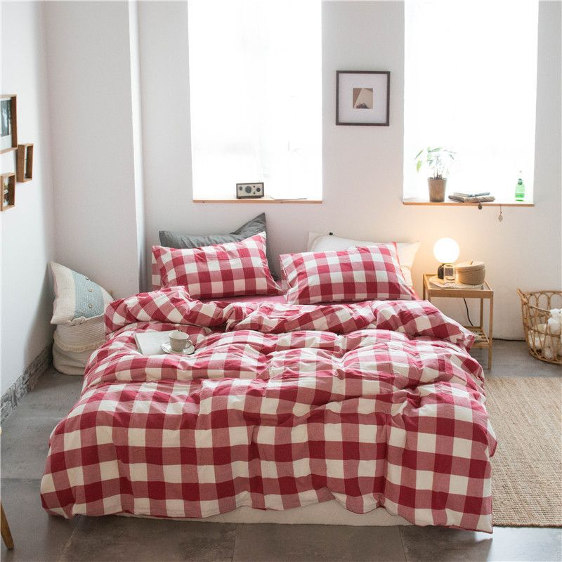 Cotton 4 Piece Set Modern Minimalist White Bed hat kit_1.8m bed-quilt cover 200x 230cm (four-piece set)