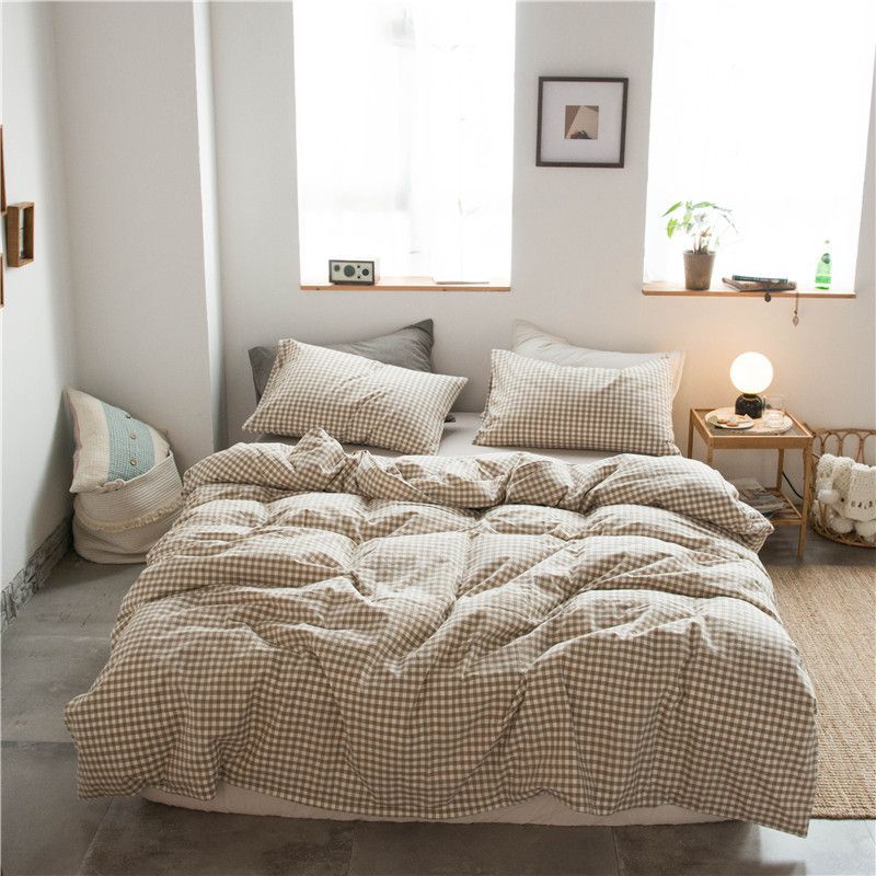 Cotton 4 Piece Set Modern Minimalist White Bed hat kit_1.8m bed-quilt cover 200x 230cm (four-piece set)