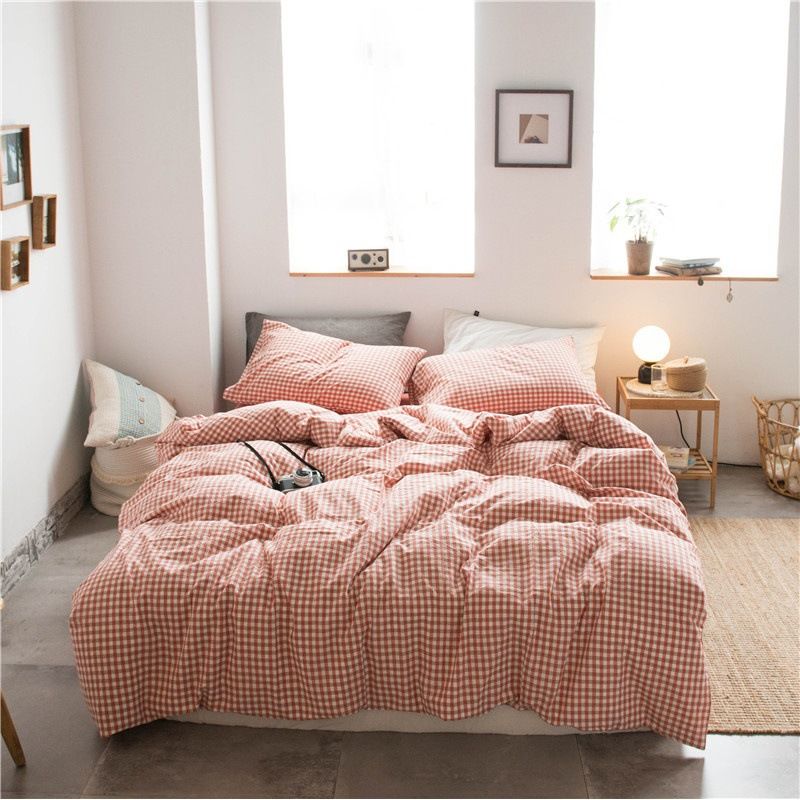 Cotton 4 Piece Set Modern Minimalist White Bed hat kit_1.8m bed-quilt cover 200x 230cm (four-piece set)