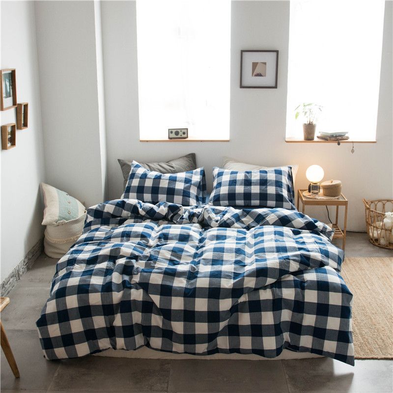 Cotton 4 Piece Set Modern Minimalist White Bed hat kit_1.8m bed-quilt cover 200x 230cm (four-piece set)