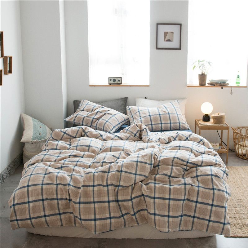 Cotton 4 Piece Set Modern Minimalist White Bed hat kit_1.8m bed-quilt cover 200x 230cm (four-piece set)