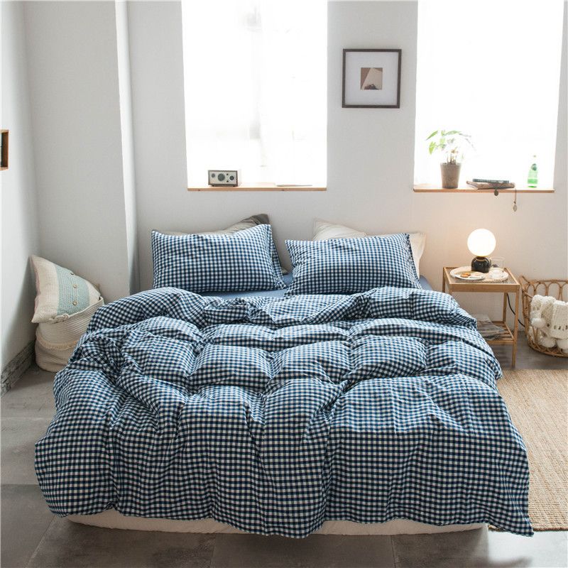 Cotton 4 Piece Set Modern Minimalist White Bed hat kit_1.8m bed-quilt cover 200x 230cm (four-piece set)
