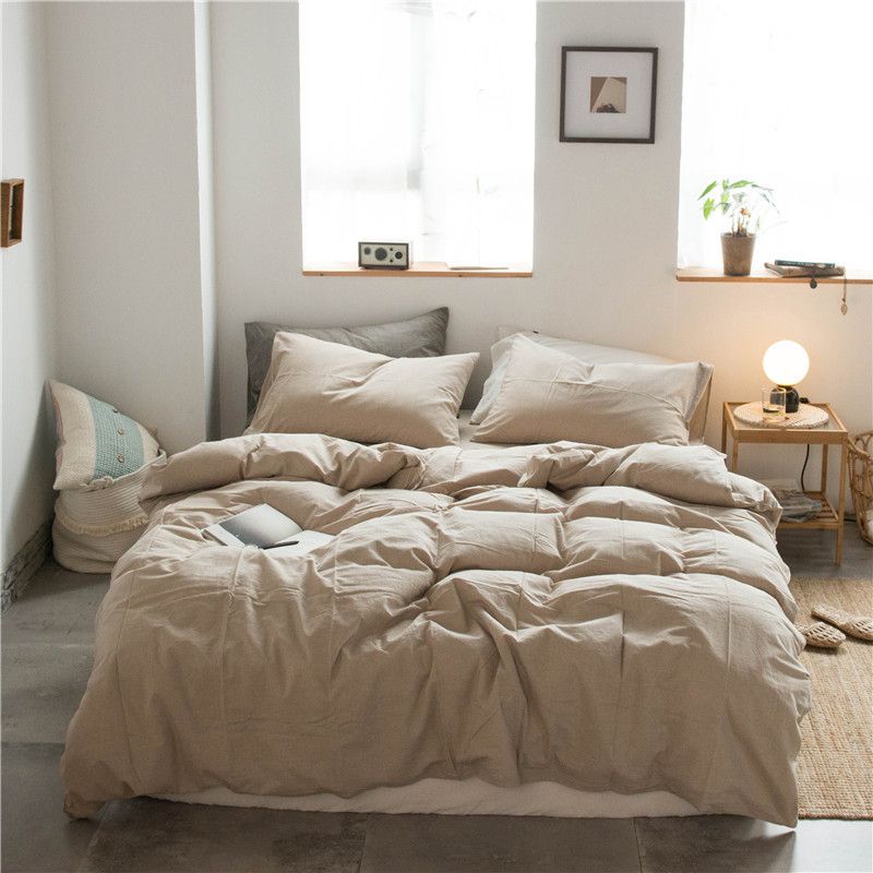 Cotton 4 Piece Set Modern Minimalist White Bed hat kit_1.8m bed-quilt cover 200x 230cm (four-piece set)