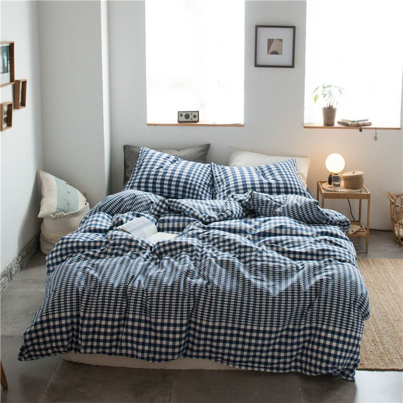 Cotton 4 Piece Set Modern Minimalist White Bed hat kit_1.8m bed-quilt cover 200x 230cm (four-piece set)