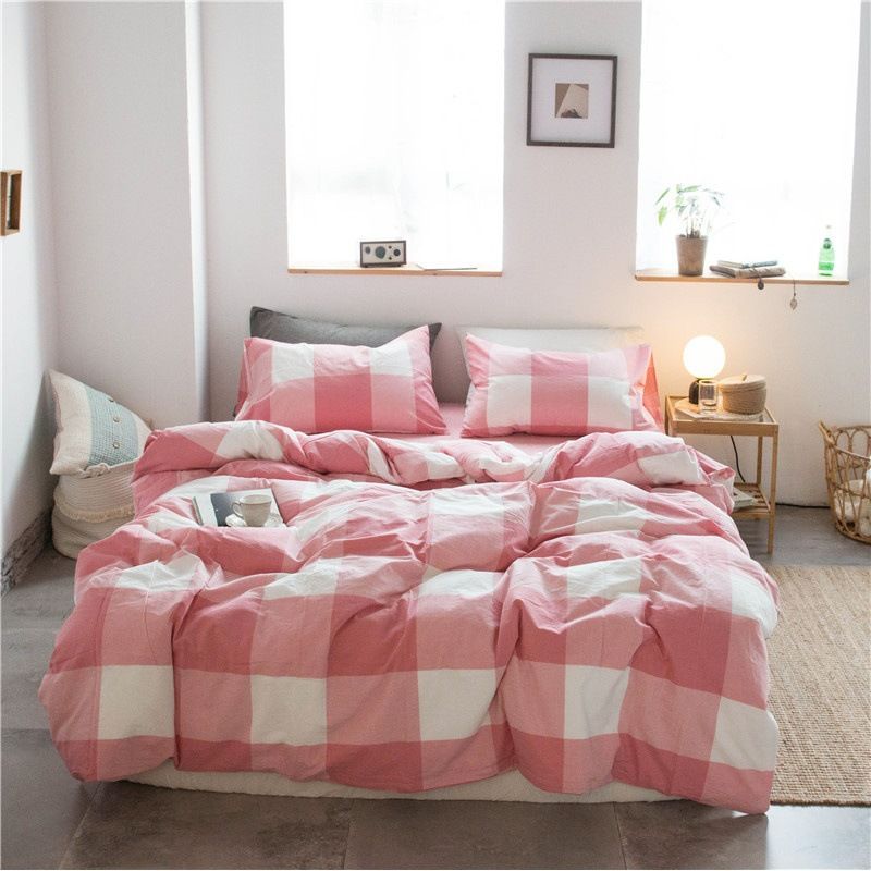Cotton 4 Piece Set Modern Minimalist White Bed hat kit_1.8m bed-quilt cover 200x 230cm (four-piece set)