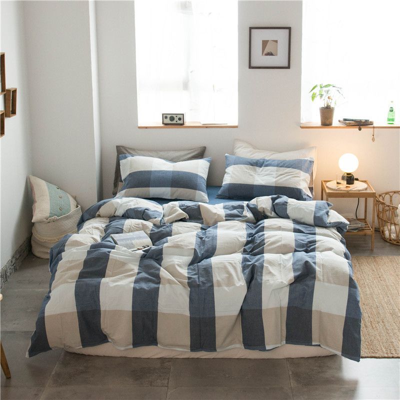 Cotton 4 Piece Set Modern Minimalist White Bed hat kit_1.8m bed-quilt cover 200x 230cm (four-piece set)