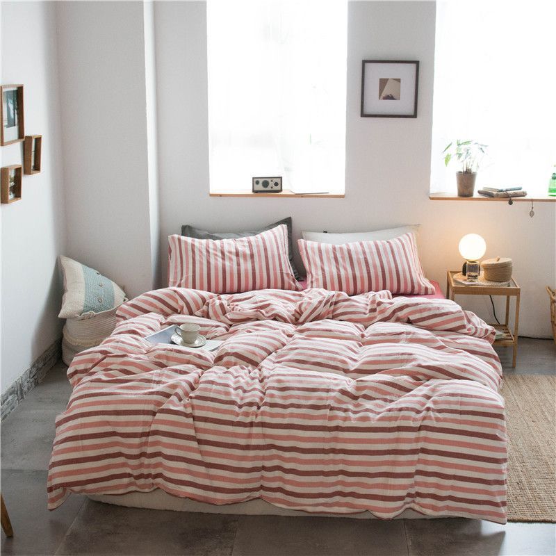 Cotton 4 Piece Set Modern Minimalist White Bed hat kit_1.8m bed-quilt cover 200x 230cm (four-piece set)