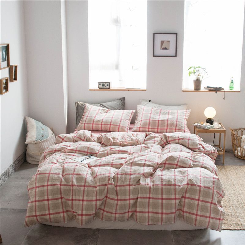 Cotton 4 Piece Set Modern Minimalist White Bed hat kit_1.8m bed-quilt cover 200x 230cm (four-piece set)