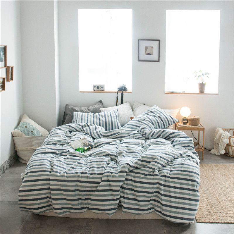 Cotton 4 Piece Set Modern Minimalist White Bed hat kit_1.8m bed-quilt cover 200x 230cm (four-piece set)