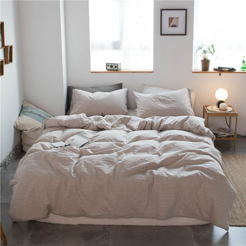 Cotton 4 Piece Set Modern Minimalist White Bed hat kit_1.8m bed-quilt cover 200x 230cm (four-piece set)