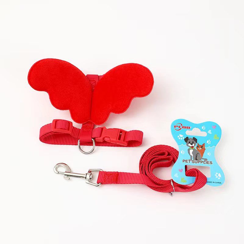 Petubei Dog Harness Leash Nylon Angel Wings Red
