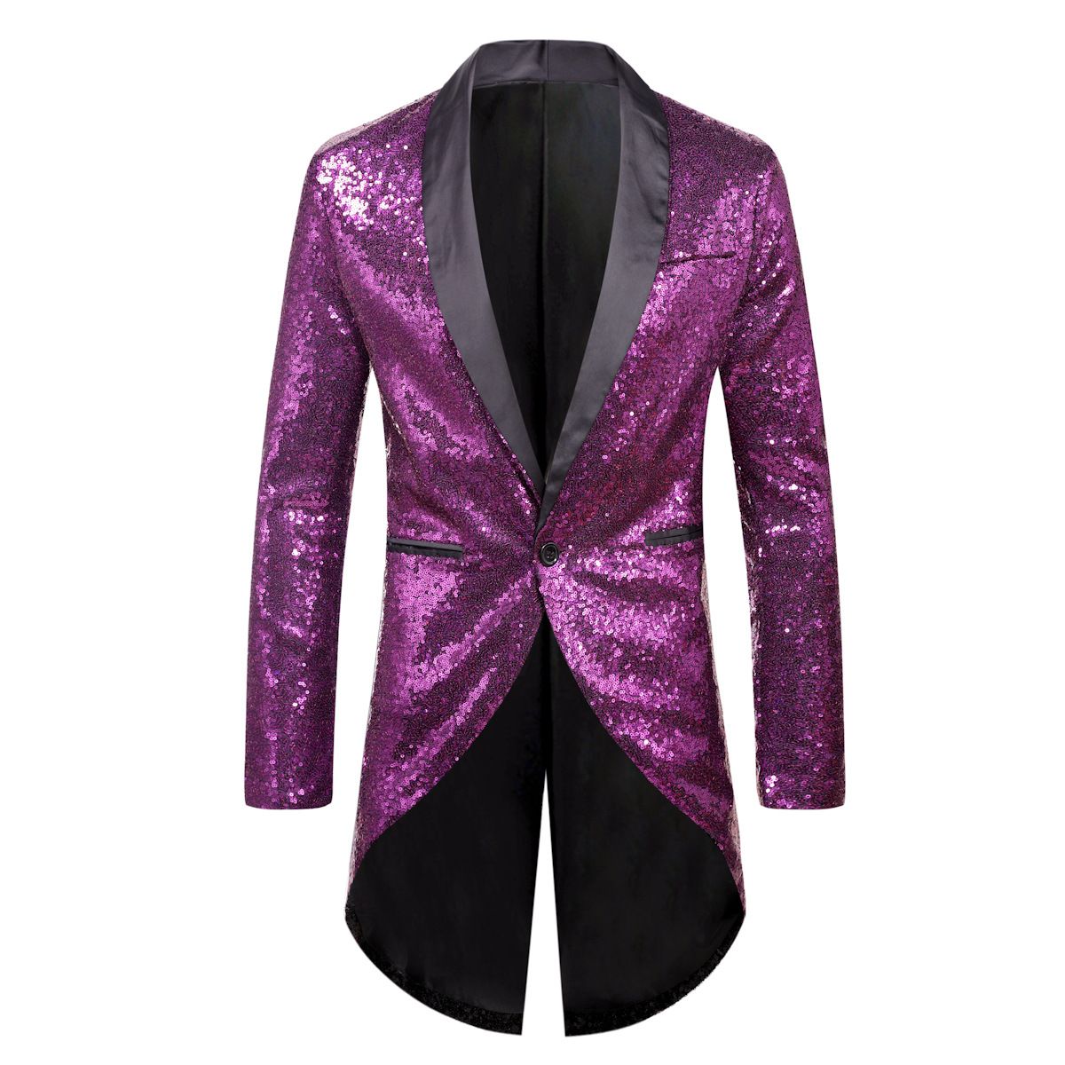 Men Sequin Suit One Button Casual Polyester Purple L