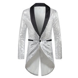 Men Sequin Suit One Button Casual Polyester Silver L