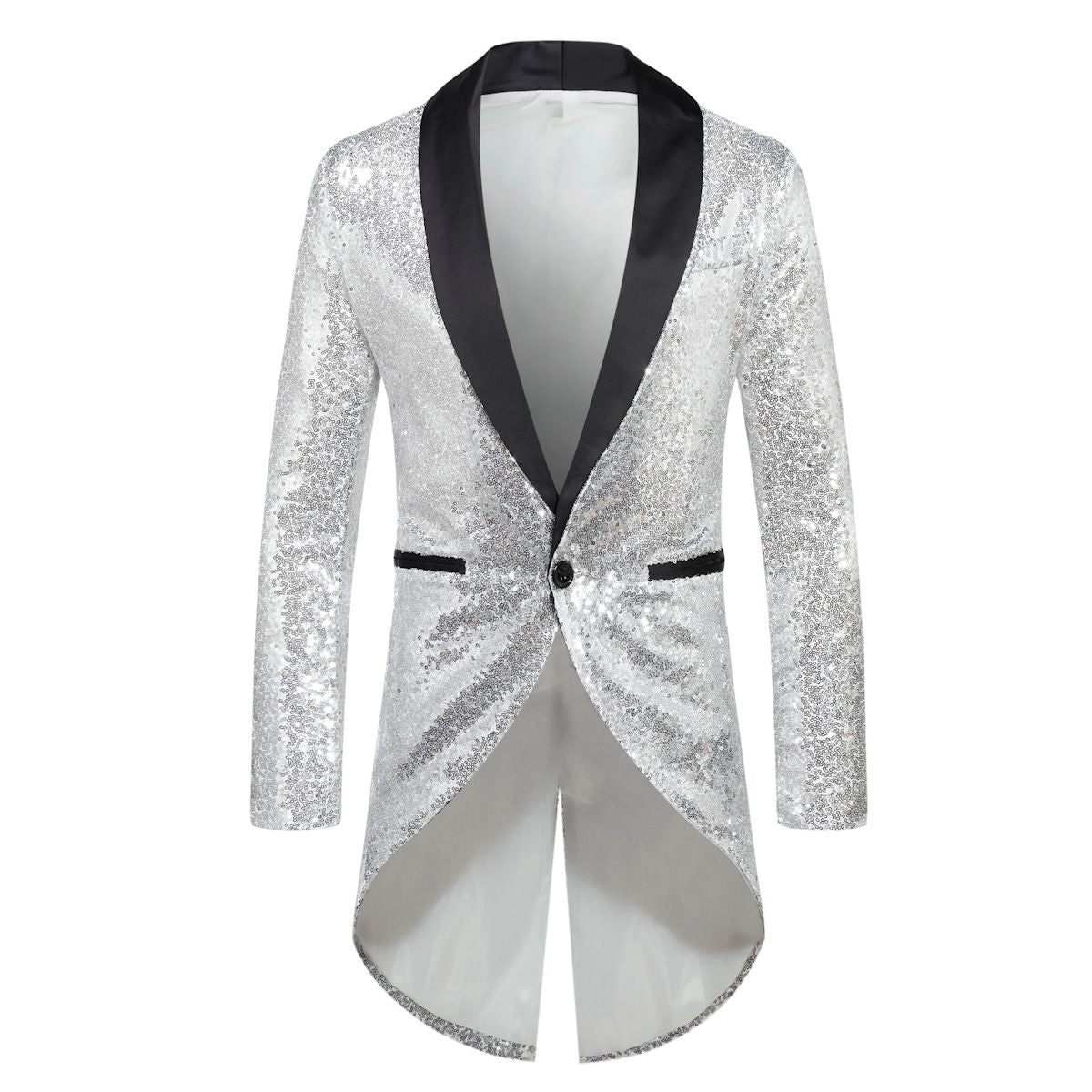 Men Sequin Suit One Button Casual Polyester Silver L