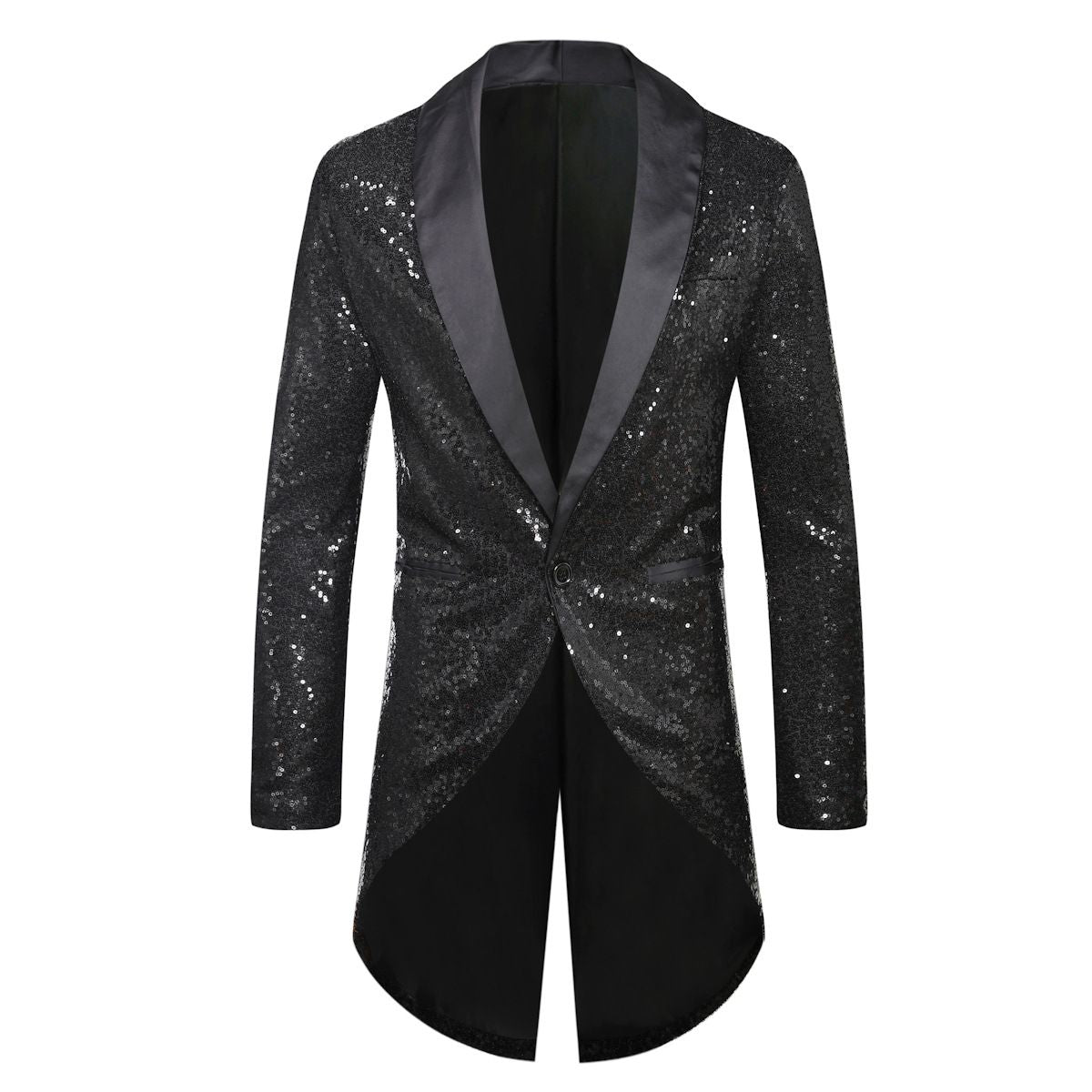 Men Sequin Suit One Button Casual Polyester Black L