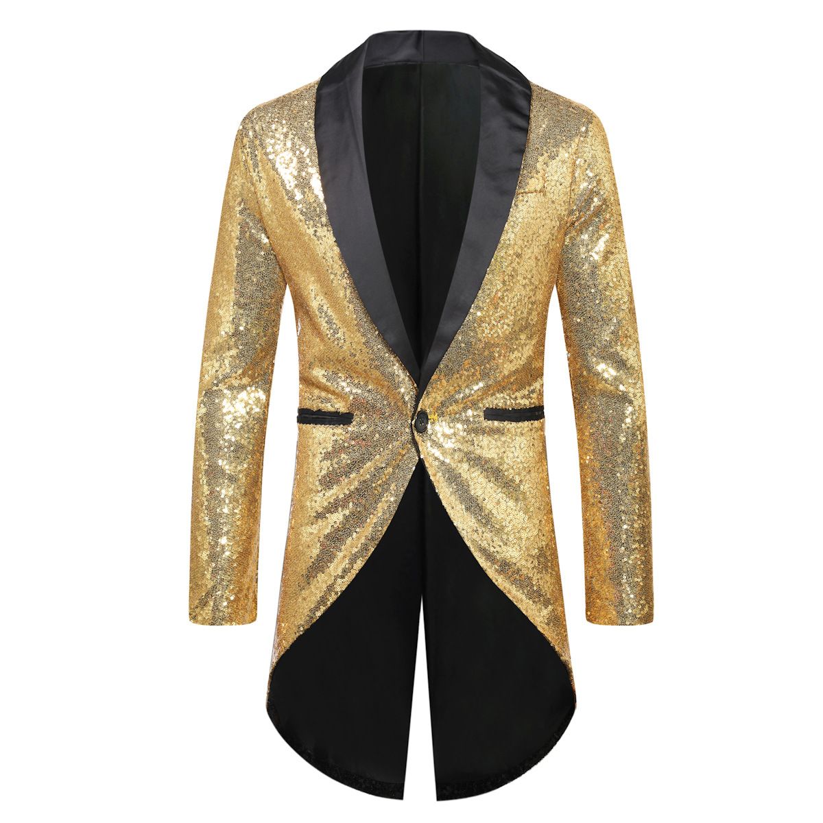 Men Sequin Suit One Button Casual Polyester Gold XL