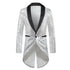 Men Sequin Suit One Button Casual Polyester Silver 2XL