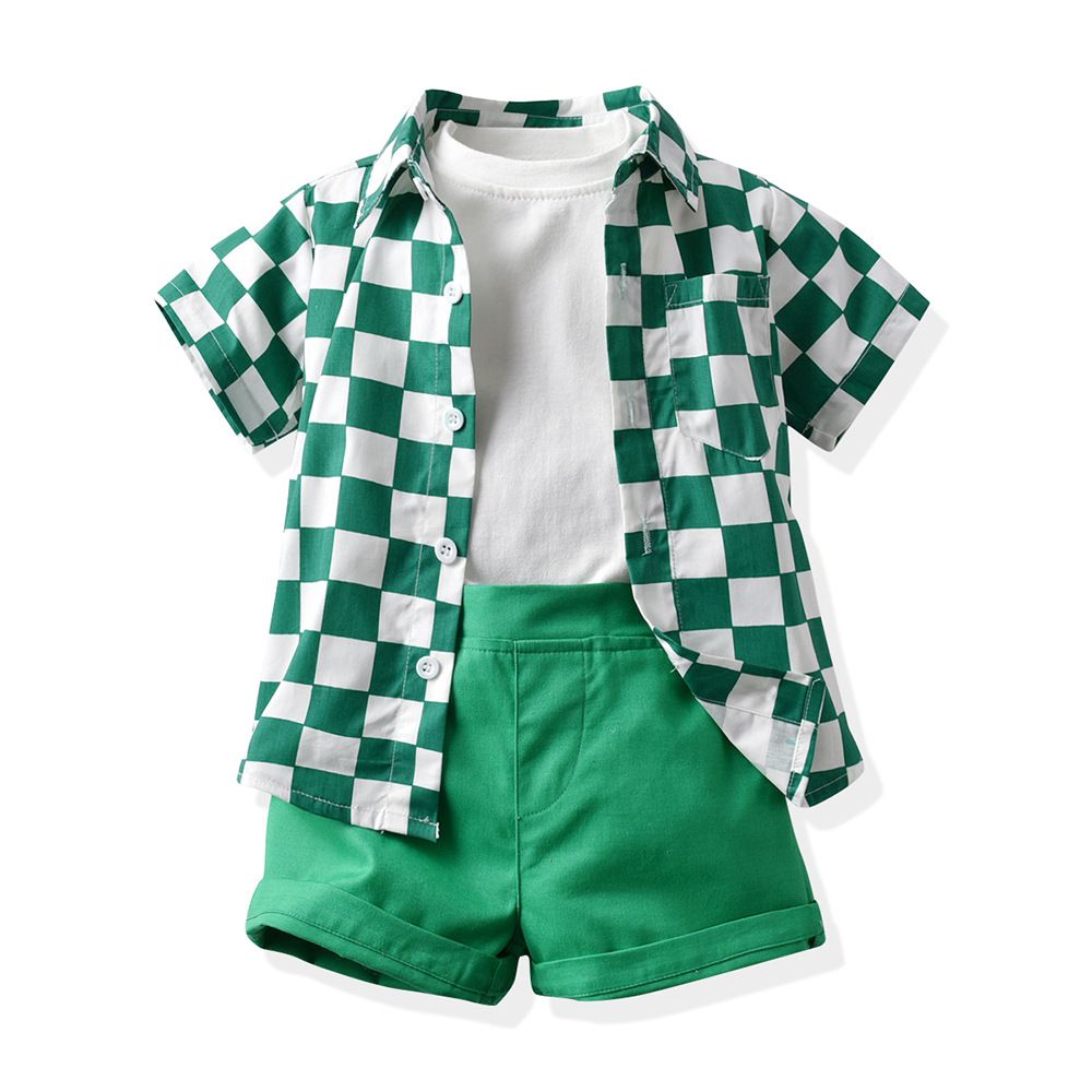 Top and Top Boys Plaid 3 Piece Set Cotton Green 150cm