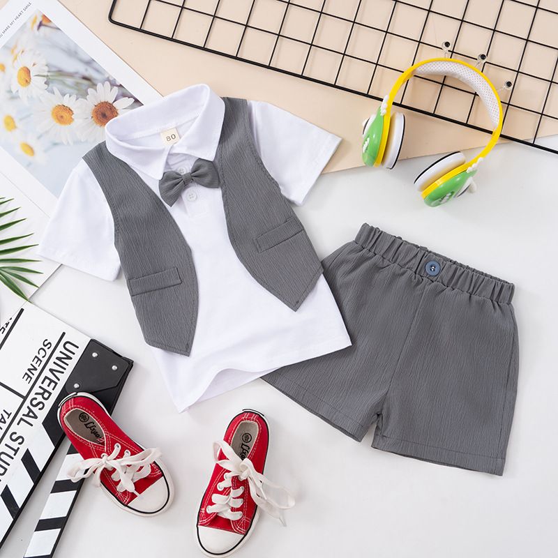 Boys Summer Cotton Suit Short Sleeve Two Piece Set White 100cm
