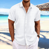 Men Cotton Linen Striped Casual Shirt White XXXL