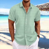 Men Cotton Linen Striped Casual Shirt Light green XL