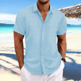 Men Cotton Linen Striped Casual Shirt Light blue